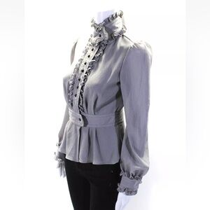 Alice Temperley Womens Crepe Long Sleeve Button Down Blouse Light Gray Size XS
